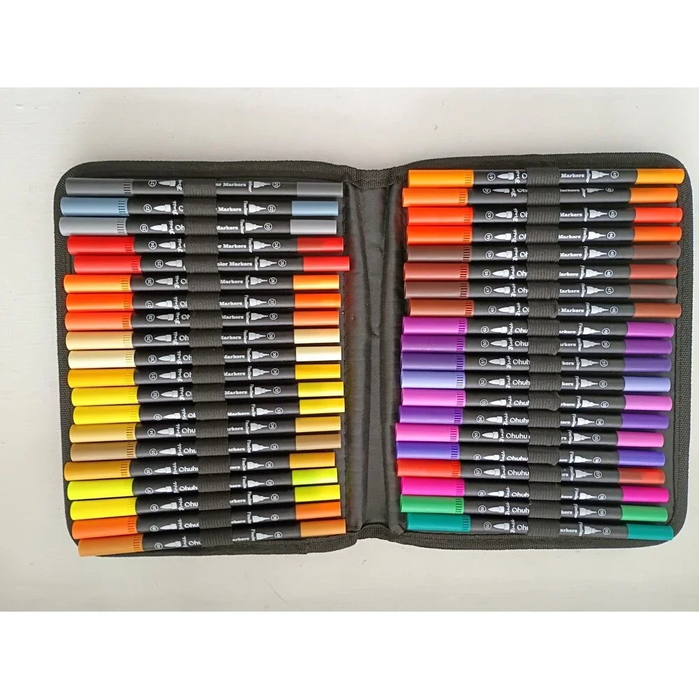 Ohuhu 160 Colors Water-based Dual Tips Fineliner & Brush Drawing Pens -Black